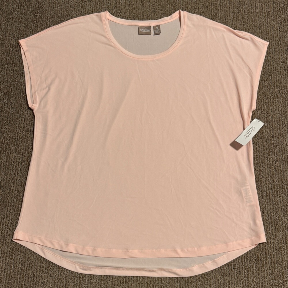 Chicos Womens 3 XL Stella High Low Scoop Shirt Short Sleeve Basic Whisper Pink